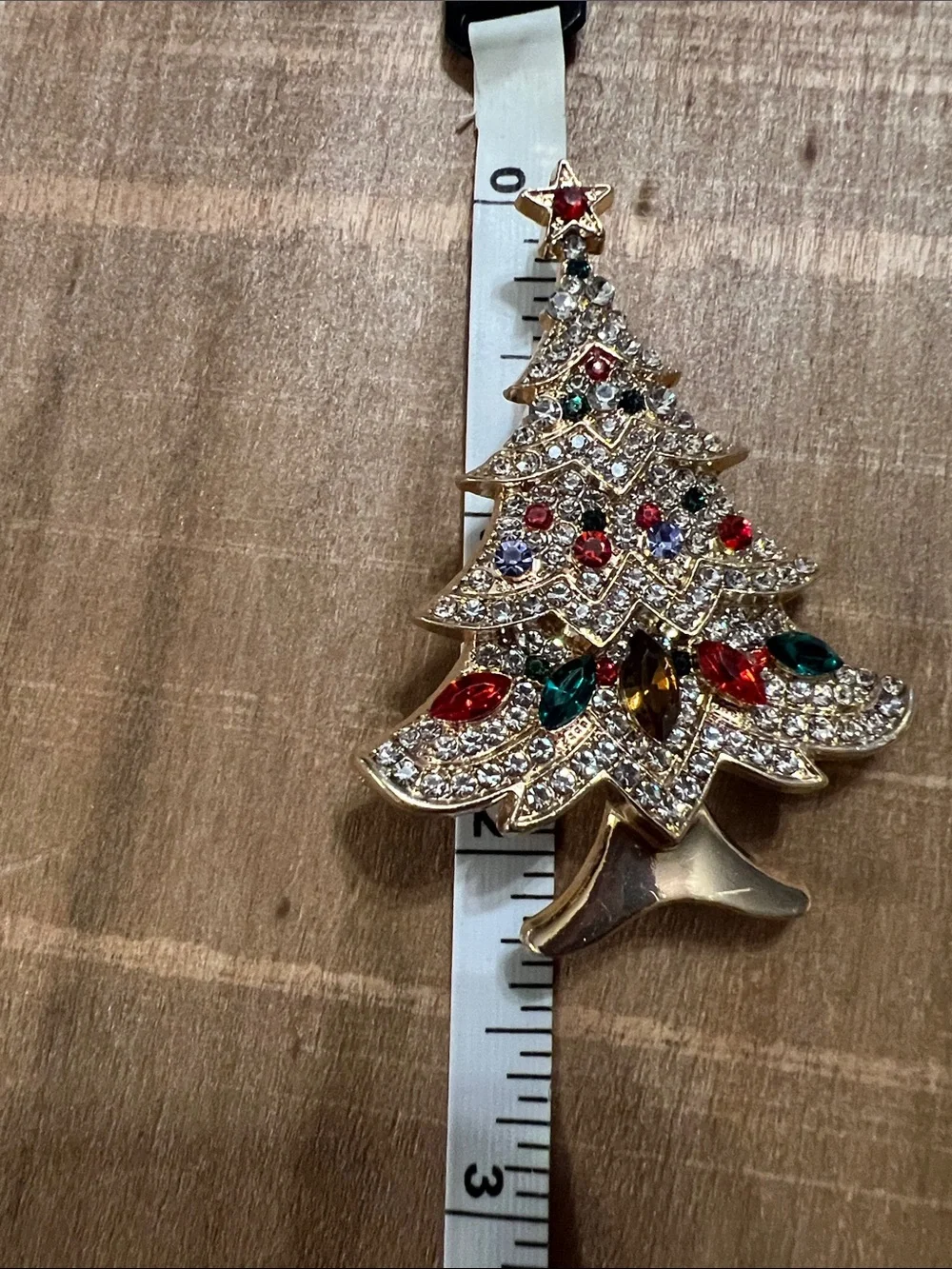 3/$18 Gold-Tone Crystal Christmas Tree Brooch with Red & Green Accents Lot 6051
